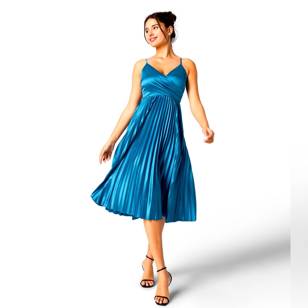 Halara silky satin Backless Crisscross Lace Up Pleated Midi Party Dress